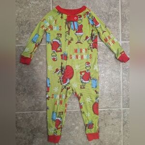 9-12 mos Merry Grinchmas Kids Onesie/ Footie Pajama - Green and Red Christmas PJ